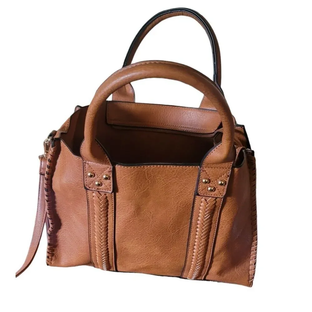 HANNA GRACE Tote HANDBAG Crossbody Caramel 2 piece set NWT. - Picture 3 of 10